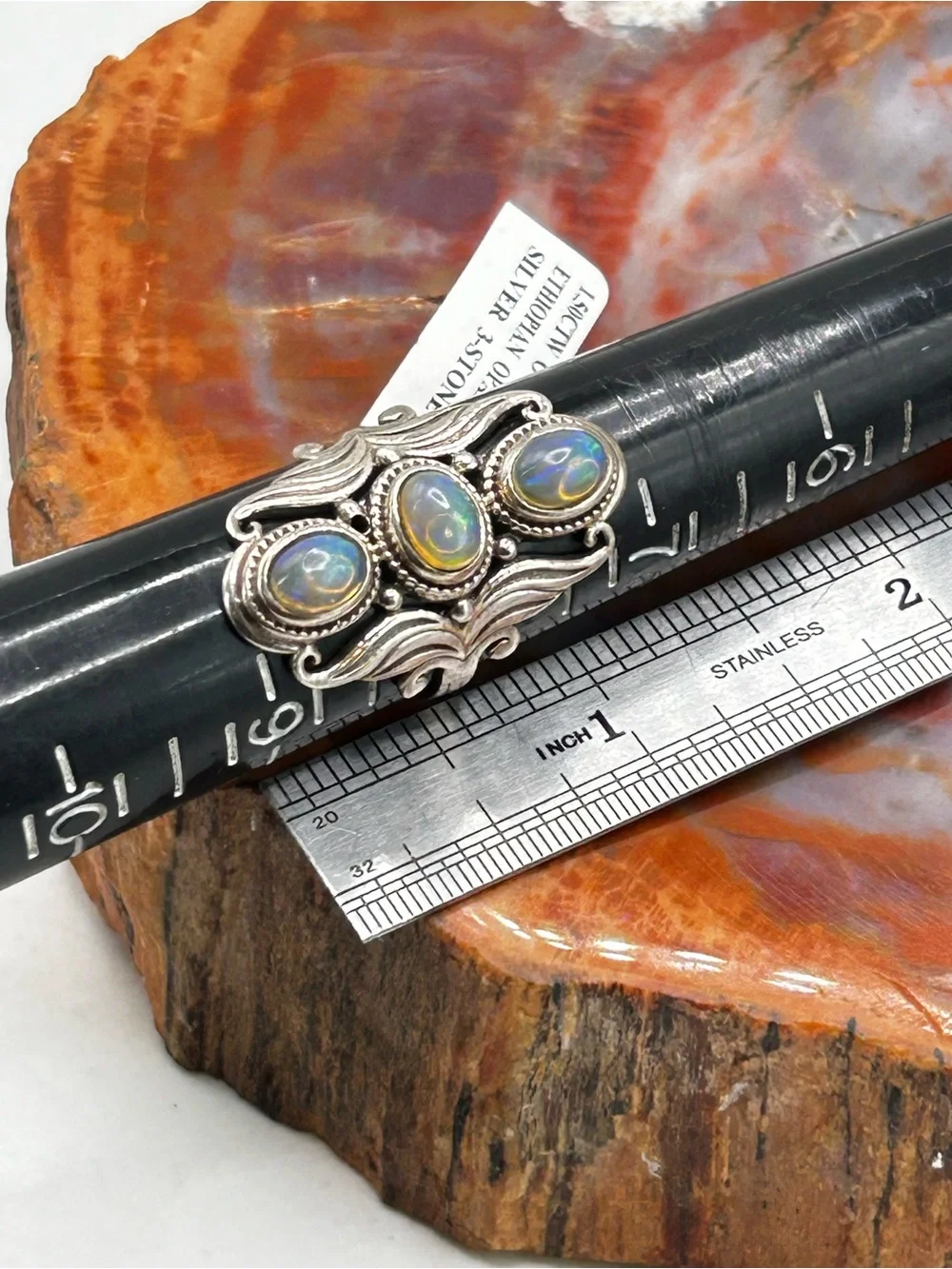 Sterling Silver Ring with Ethiopian Opal - Size 8